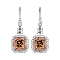 18kt White and Rose Gold GIA Certified Fancy Brownish Diamond Earrings