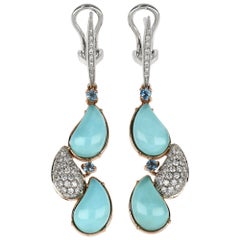 18kt White and Rose Gold Les Fleurs Earrings with Turquoise and Diamonds