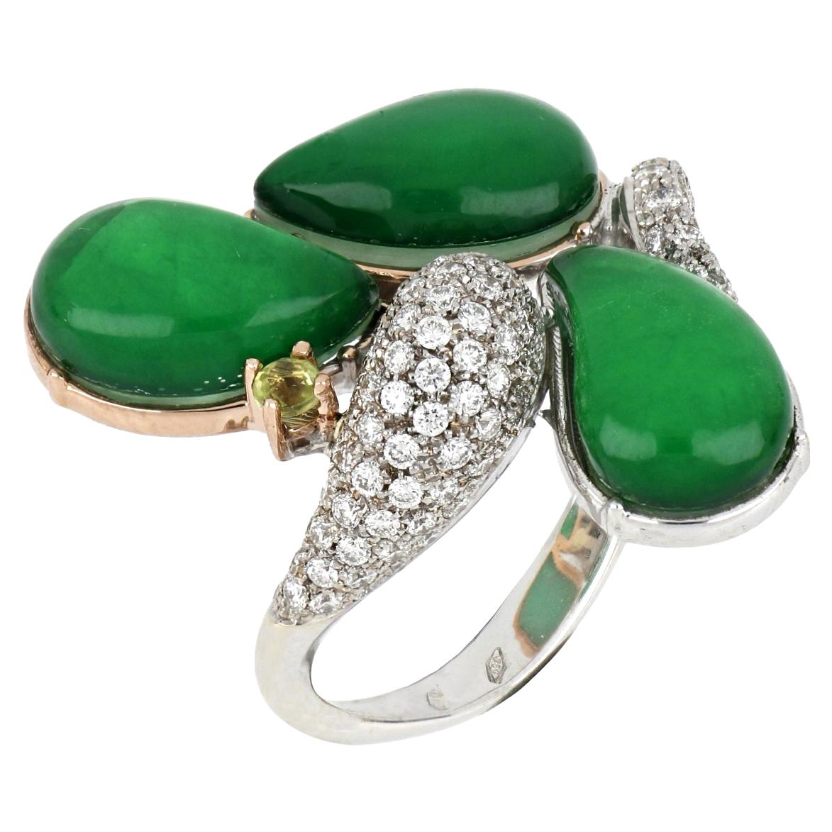 18 Karat Weiß- und Roségold Les Fleurs Ring mit grünem Aventurin und Diamanten