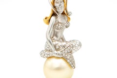 18kt White and Rose Gold Mermaid Pendant with Gold Australian Pearl and Diamonds