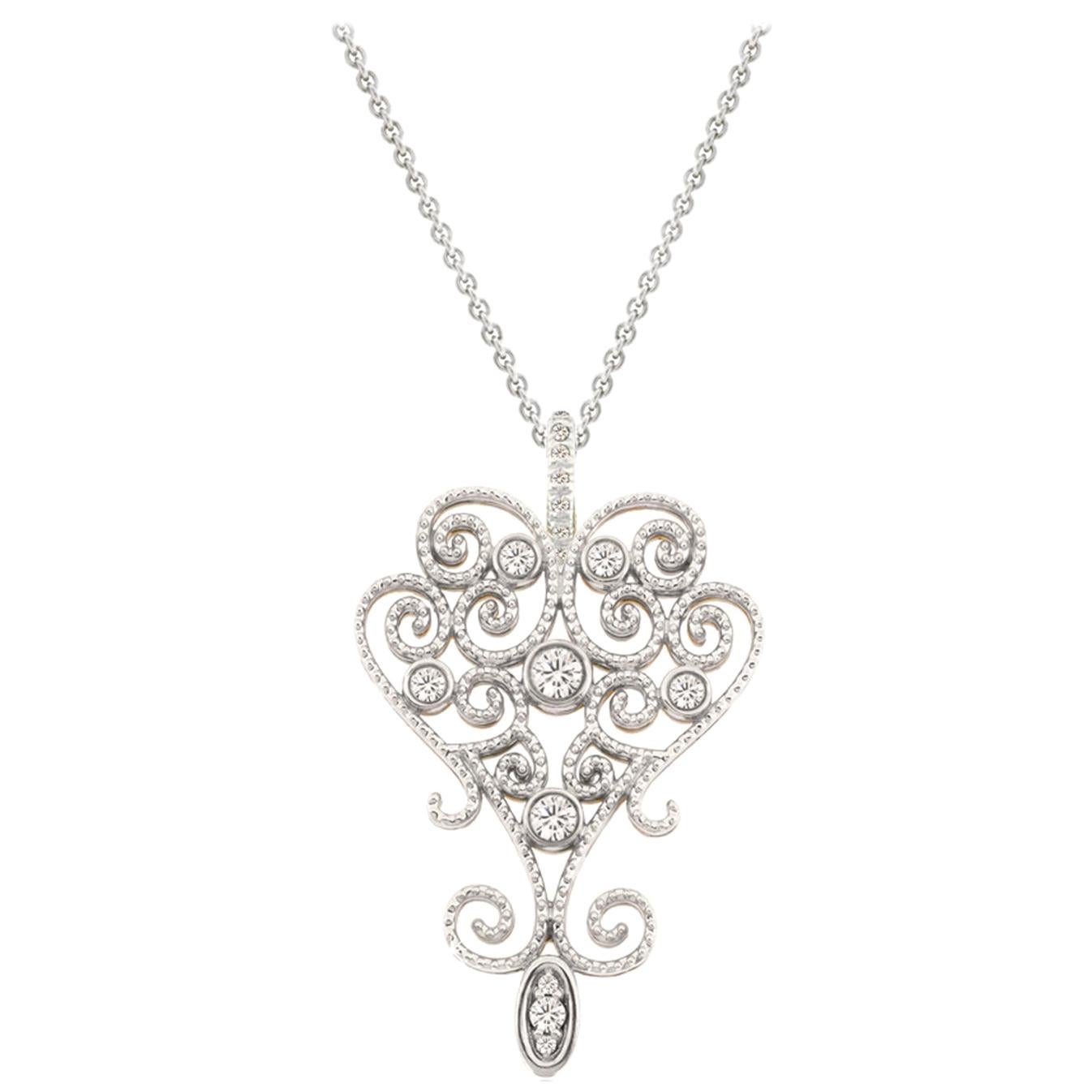18Kt White and Rose Gold "Victorian Style" Diamond Pendant with 18Kt Gold Chain For Sale