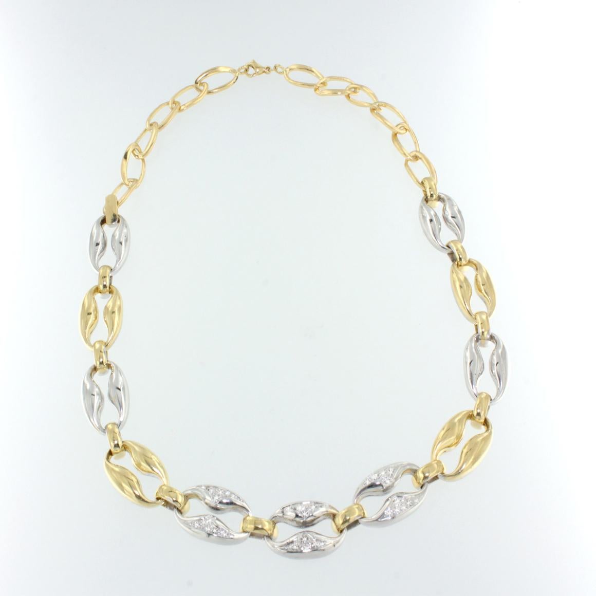 Halskette aus 18 Karat Weiß- und Gelbgold mit weißen Diamanten (Kunsthandwerker*in) im Angebot