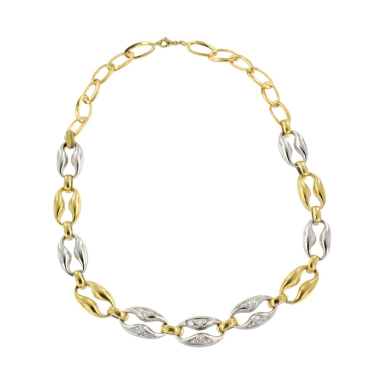 18Kt White and Yellow Gold with White Diamonds Necklace For Sale at 1stDibs