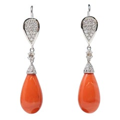 18kt White Gold 1, 28 Ct Diamonds and Japanese Coral Fine Earrings