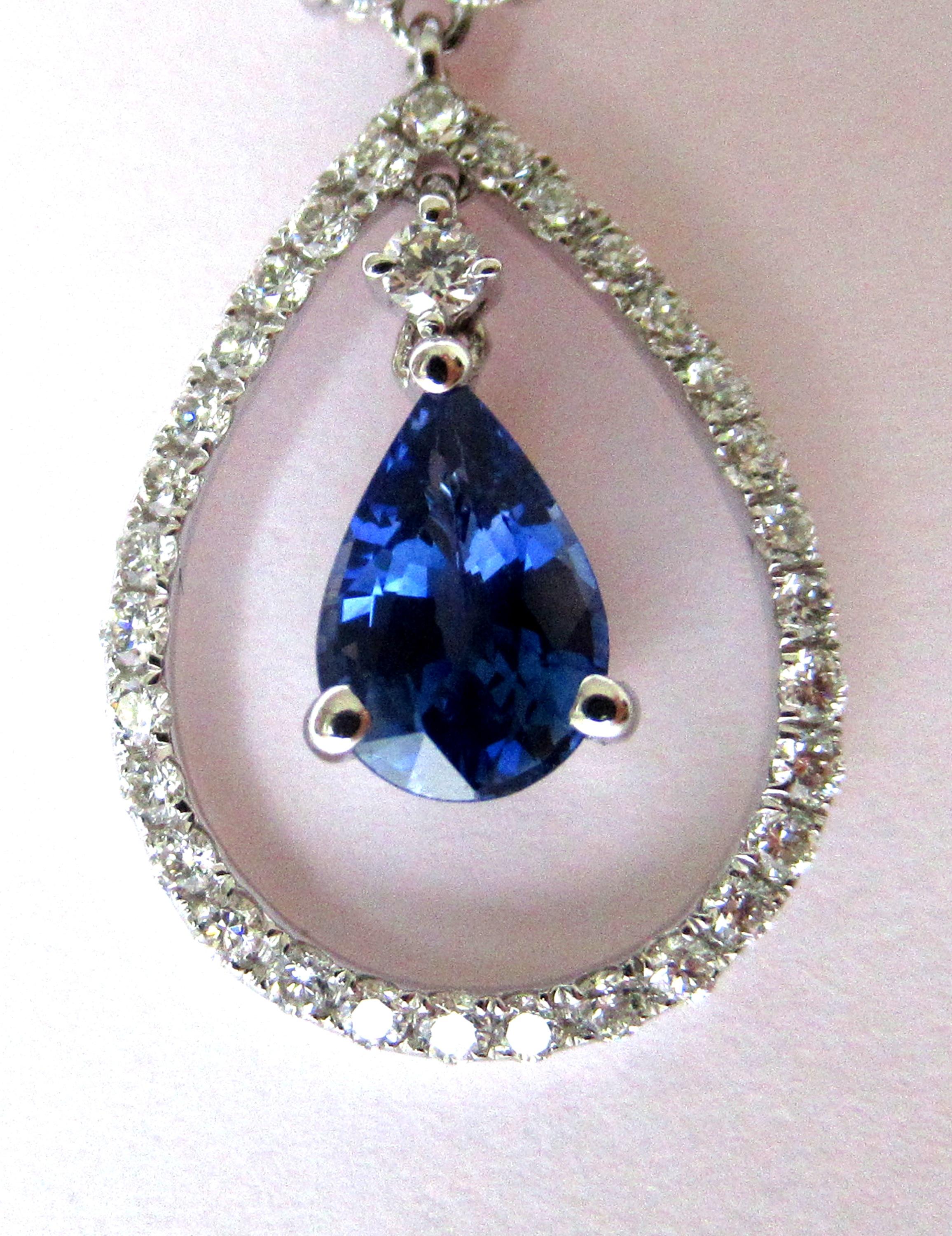 Mixed Cut 18 Karat White Gold 1.07 Carat White Diamonds 1.02 Carat Blue Sapphire Earrings For Sale