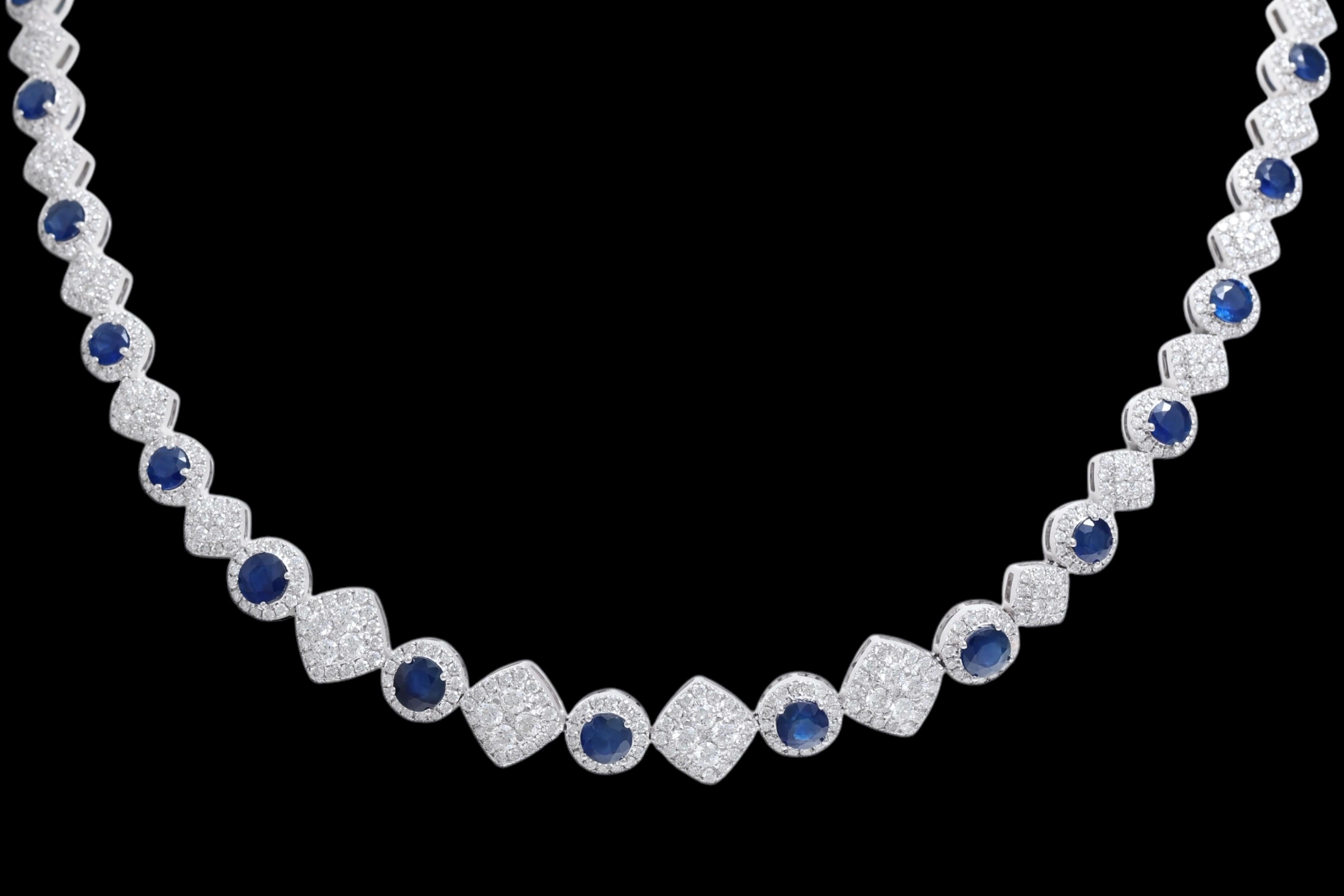 18kt Weißgold 11,35 Karat Saphir & 6,2 Karat Diamanten Tennis-Halskette im Angebot 5