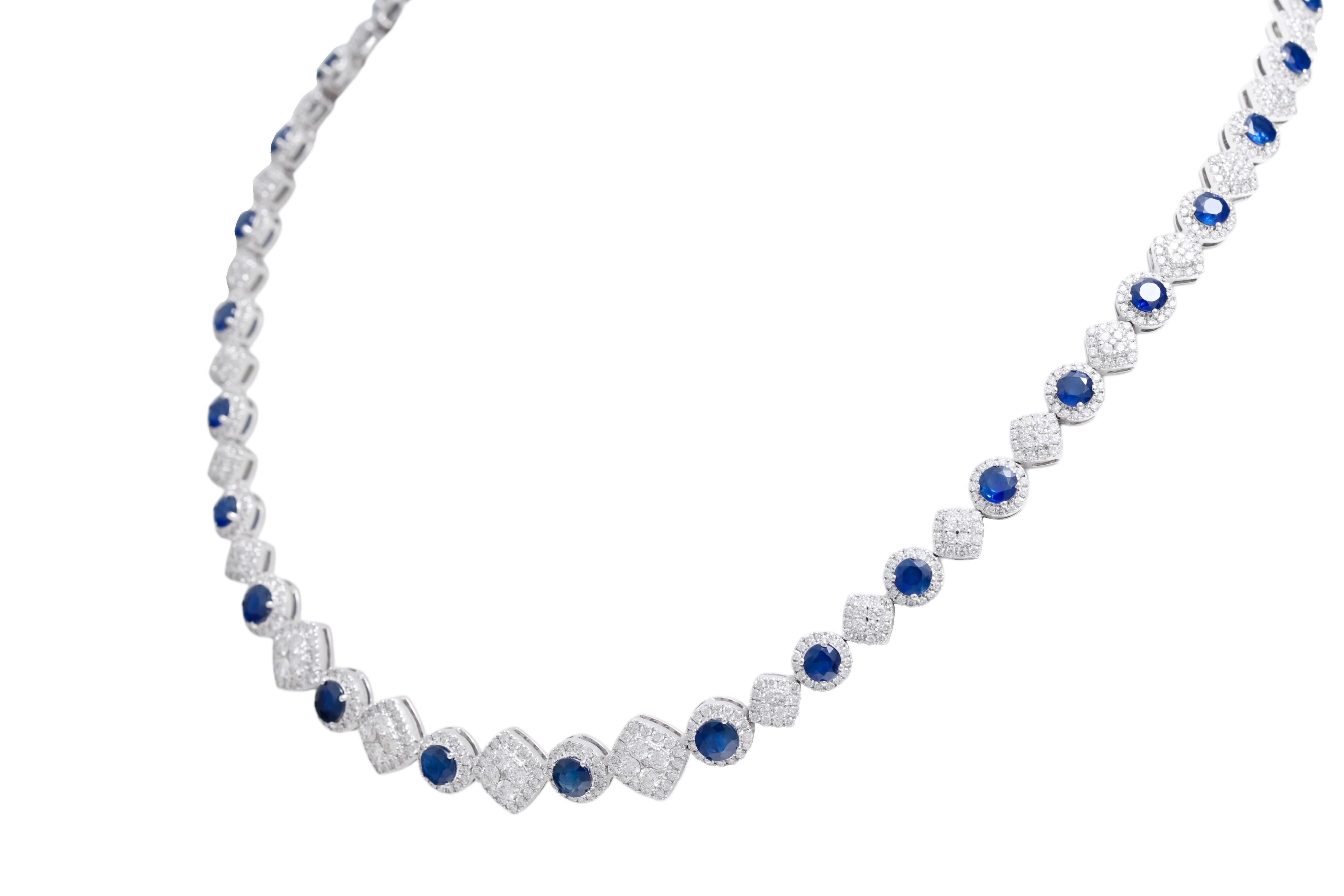 18kt Weißgold 11,35 Karat Saphir & 6,2 Karat Diamanten Tennis-Halskette (Kunsthandwerker*in) im Angebot