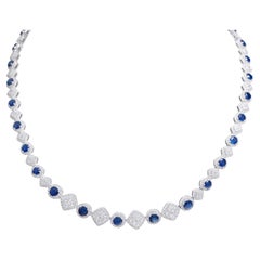 Collar Tenis Oro Blanco 18kt Zafiro 11.35ct y Diamantes 6.2 Ct