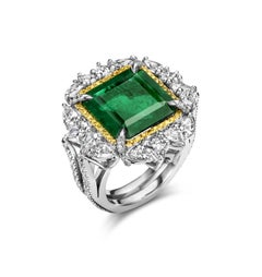18kt white gold 11.46c Colombian Emerald Minor, 3.68c Diam, Ring Gubelin Cer