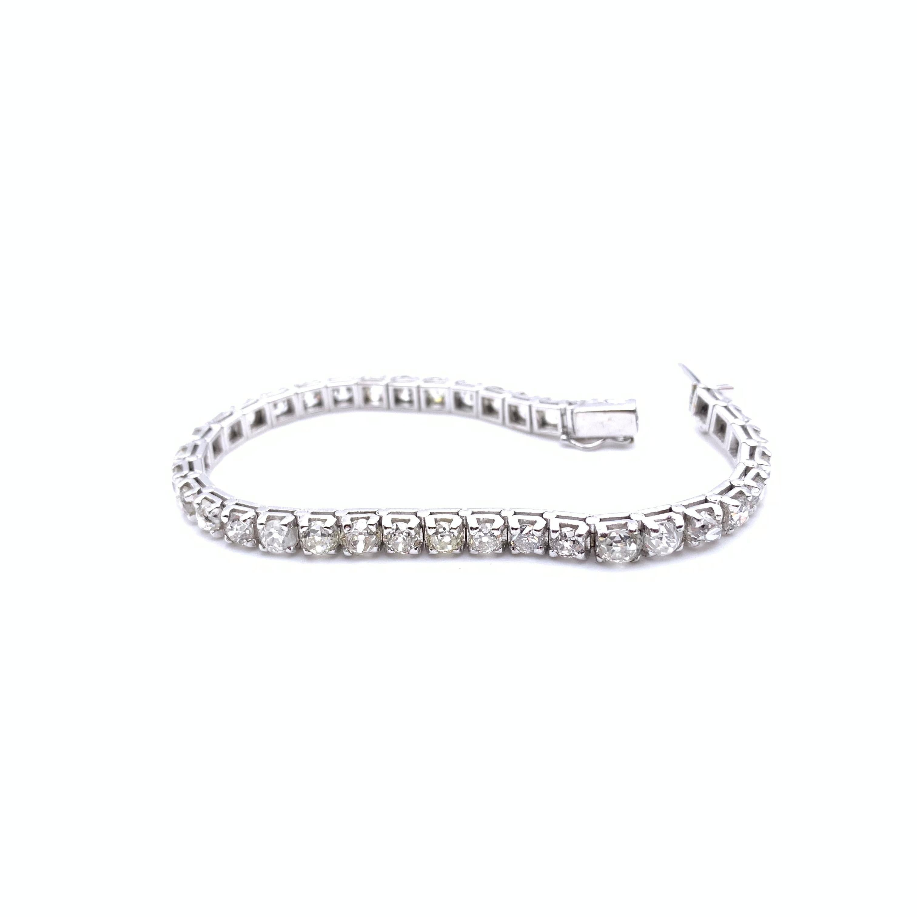 Neoclassical 18KT White Gold 11.5 CT Old Mine Cut Tennis Bracelet For Sale