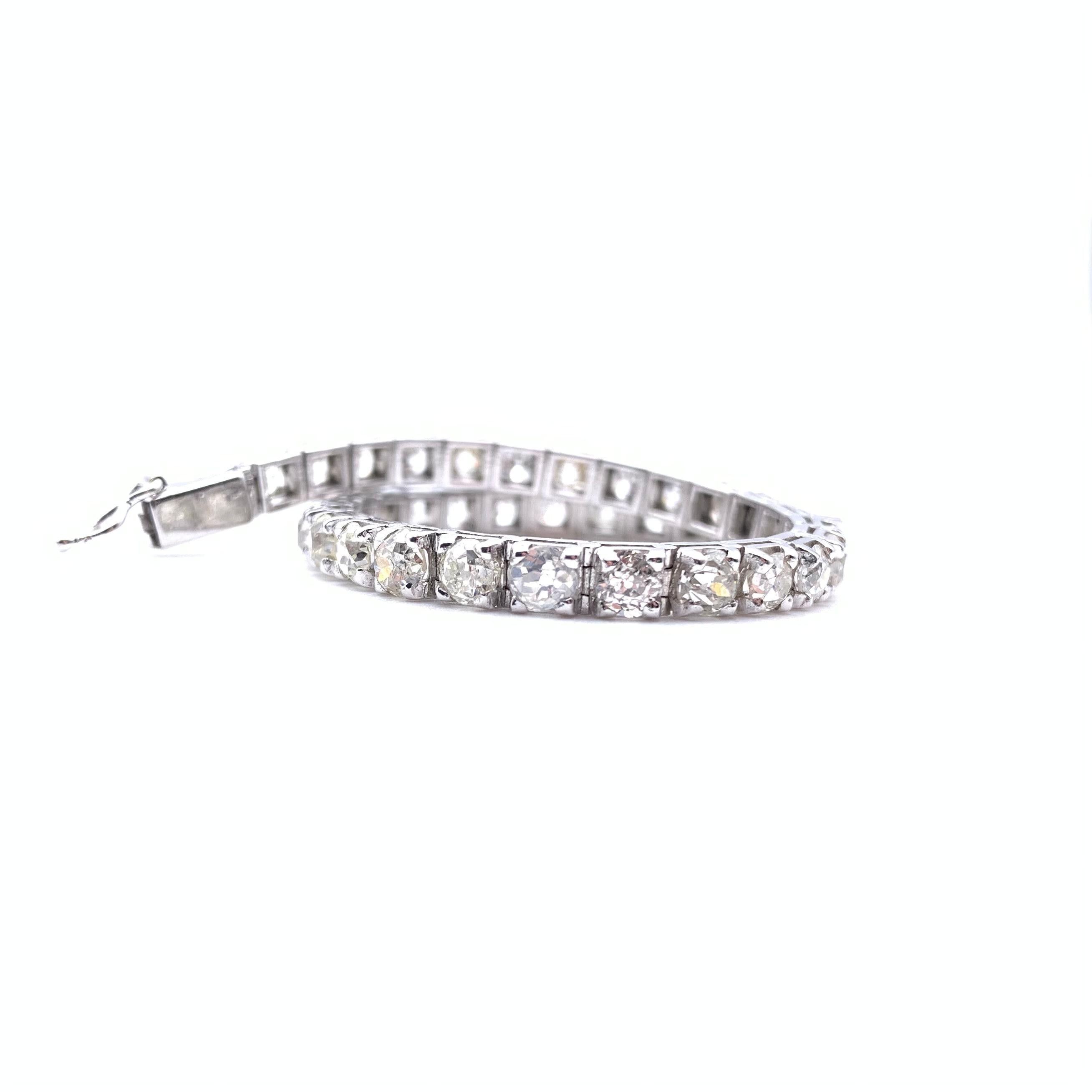 18KT White Gold 11.5 CT Old Mine Cut Tennis Bracelet For Sale 1