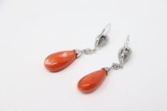 18kt White Gold 1, 28 Ct Diamonds and Japanese Coral Fine Earrings
