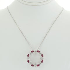 Collar Colgante Círculo de Rubíes y Diamantes de Oro Blanco de 18 KT de 1,31 CT-TW