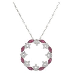 Collar Colgante Círculo de Rubíes y Diamantes de Oro Blanco de 18 KT de 1,31 CT-TW