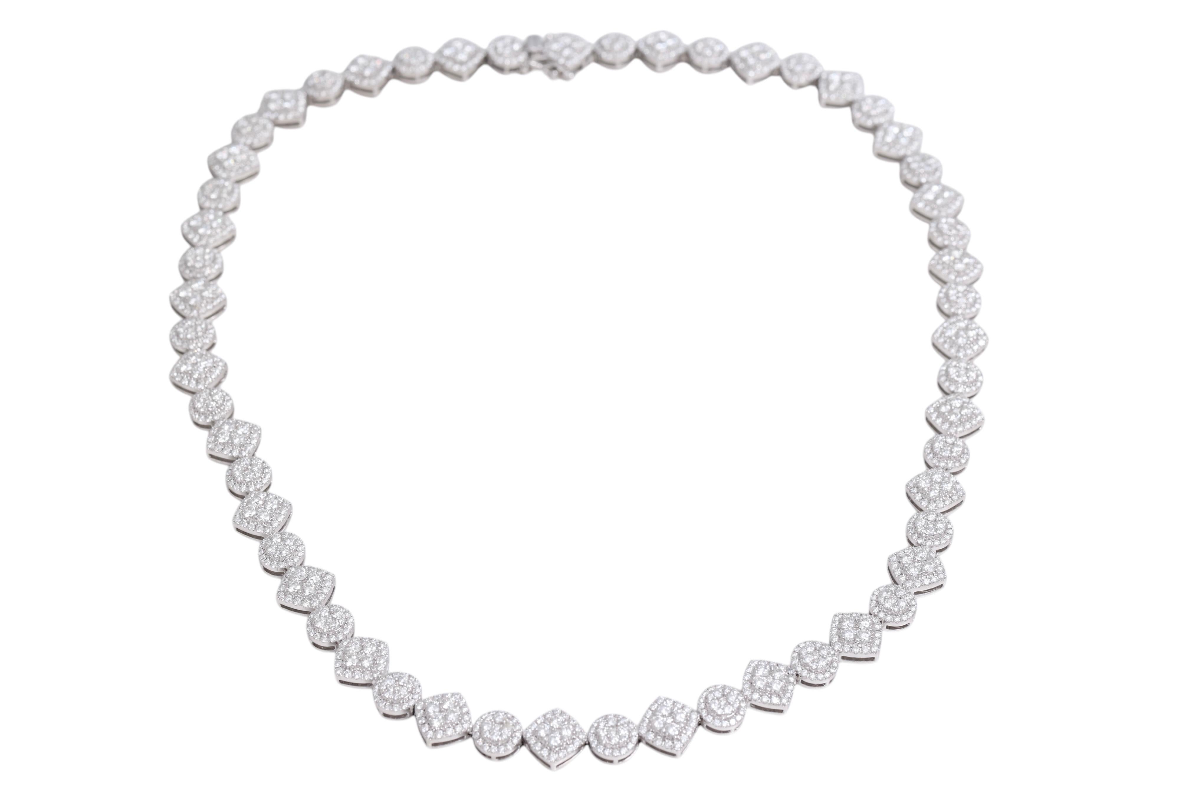 Artisan 18kt White Gold 13.48ct Diamond Tennis Necklace For Sale