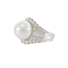 18KT White Gold 14MM South Sea Pearl and Diamond Ring