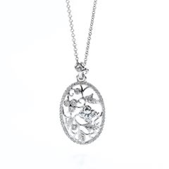 Colgante Flor Diamante Lazo Bouquet Oro Blanco 18KT 0.87 Ct Total