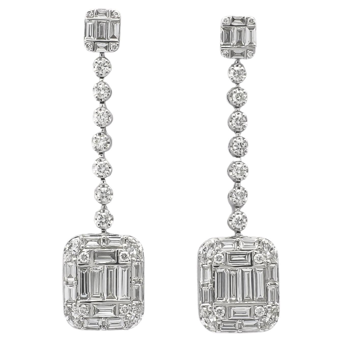Natural Diamond Earrings 2.07 cts 18 Karat White Gold Statement Earring For Sale