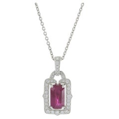 18KT White Gold 2.02CT Ruby and Diamond Scalloped Halo Pendant