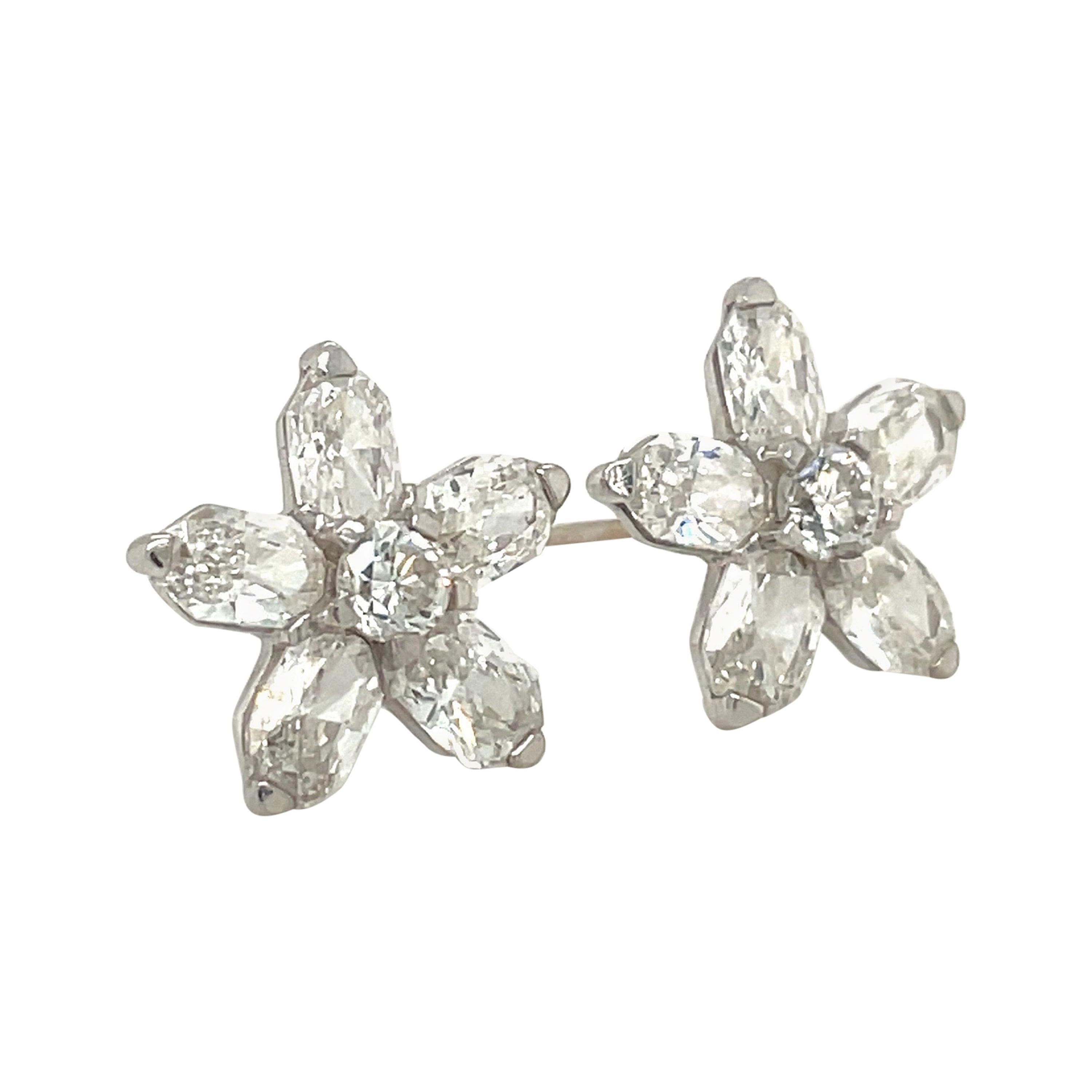 18kt White Gold 2.50ct. Diamond Flower Stud Earrings For Sale