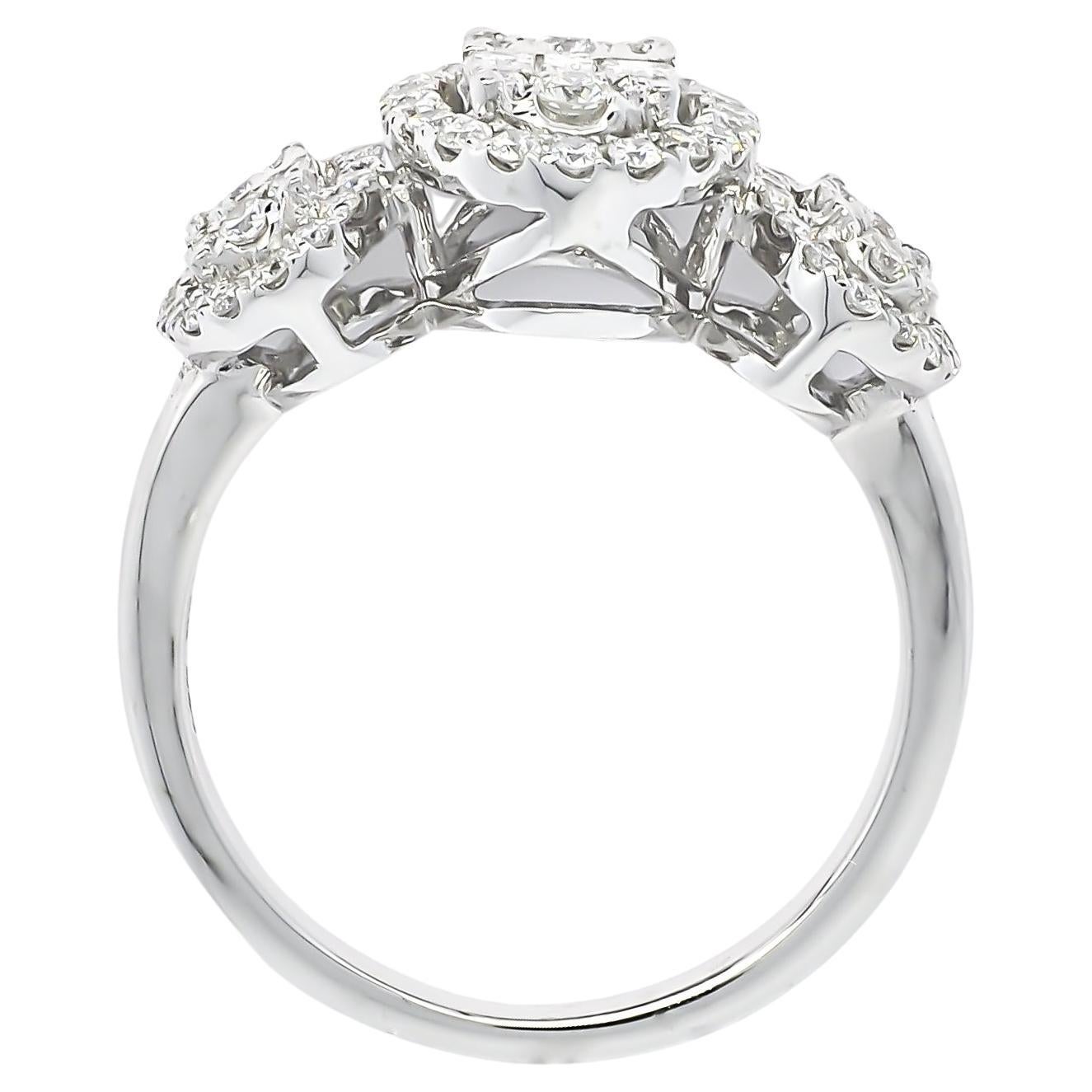 For Sale:  18KT White Gold 3 Cluster Diamond Engagement Ring R61146, Statement Diamond Ring 2