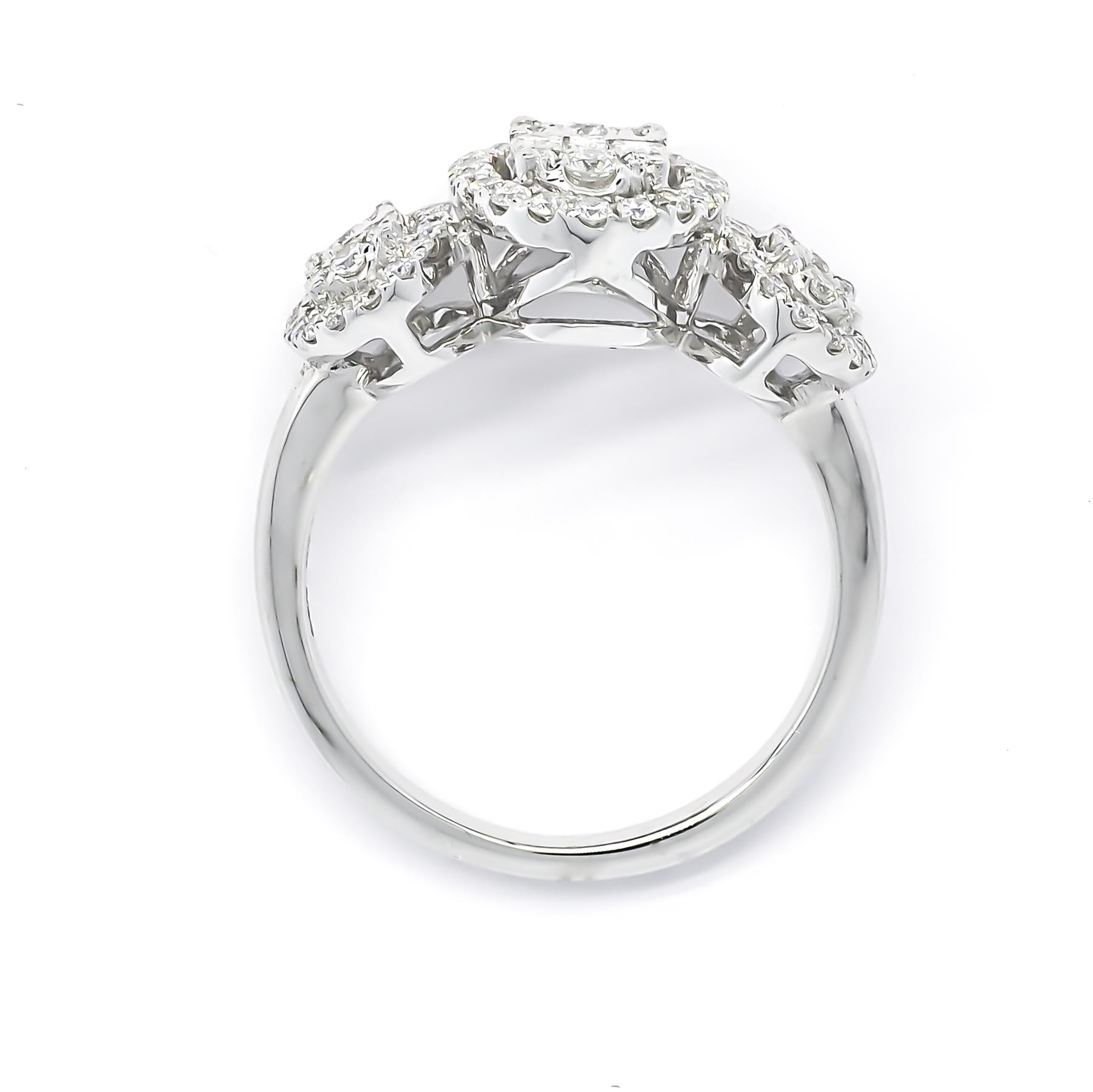 For Sale:  18KT White Gold 3 Cluster Diamond Engagement Ring R61146, Statement Diamond Ring 4