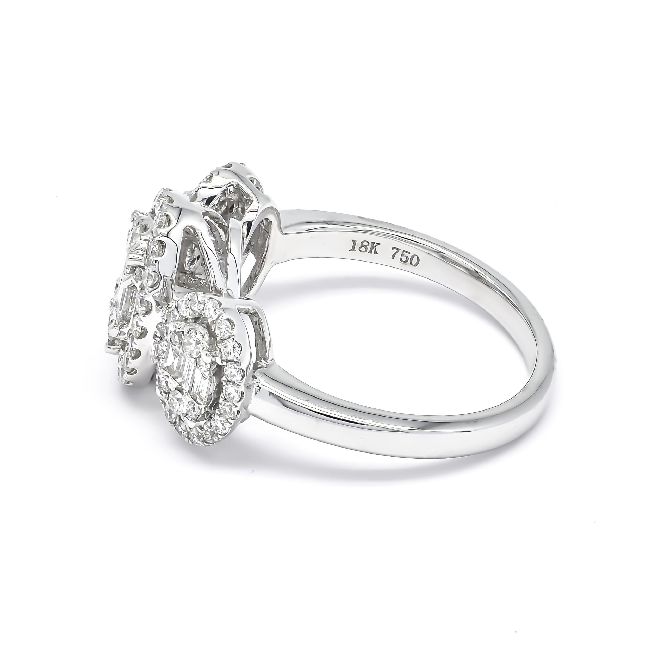 For Sale:  18KT White Gold 3 Cluster Diamond Engagement Ring R61146, Statement Diamond Ring 5
