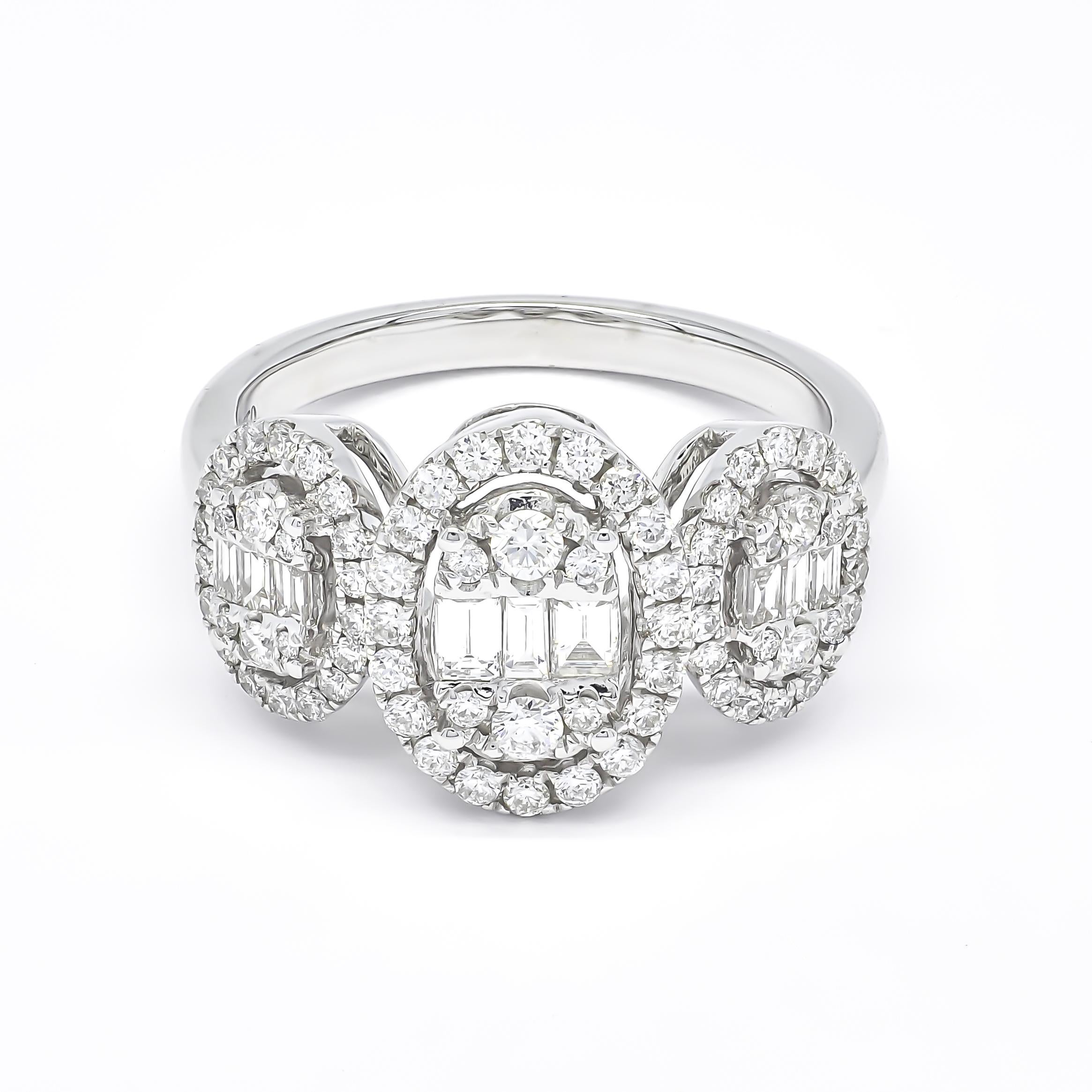For Sale:  18KT White Gold 3 Cluster Diamond Engagement Ring R61146, Statement Diamond Ring 6