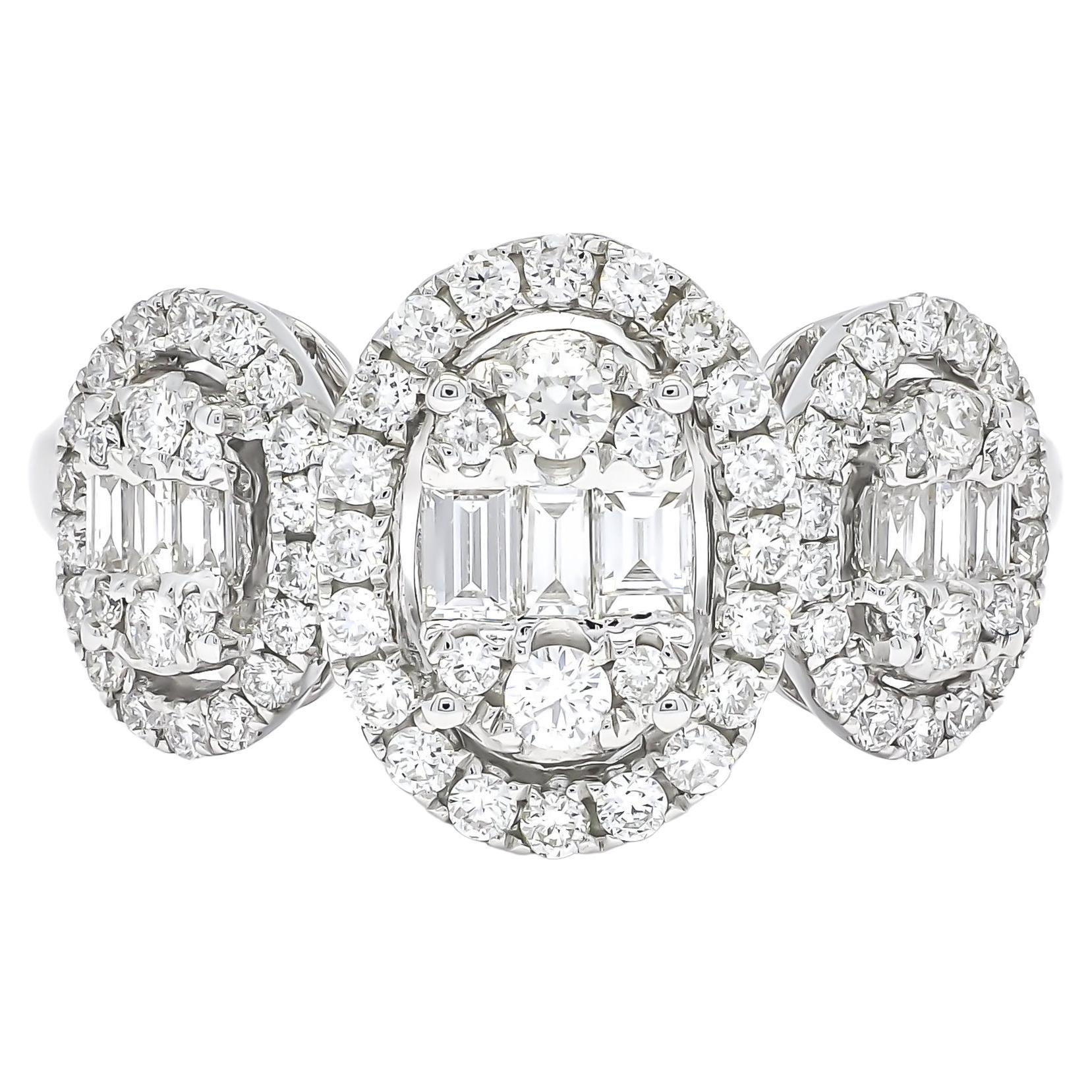 18KT White Gold 3 Cluster Diamond Engagement Ring R61146, Statement Diamond Ring