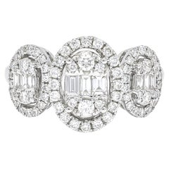 Bague de fiançailles en or blanc 18KT avec 3 diamants en grappe R61146, bague à déclaration de diamants