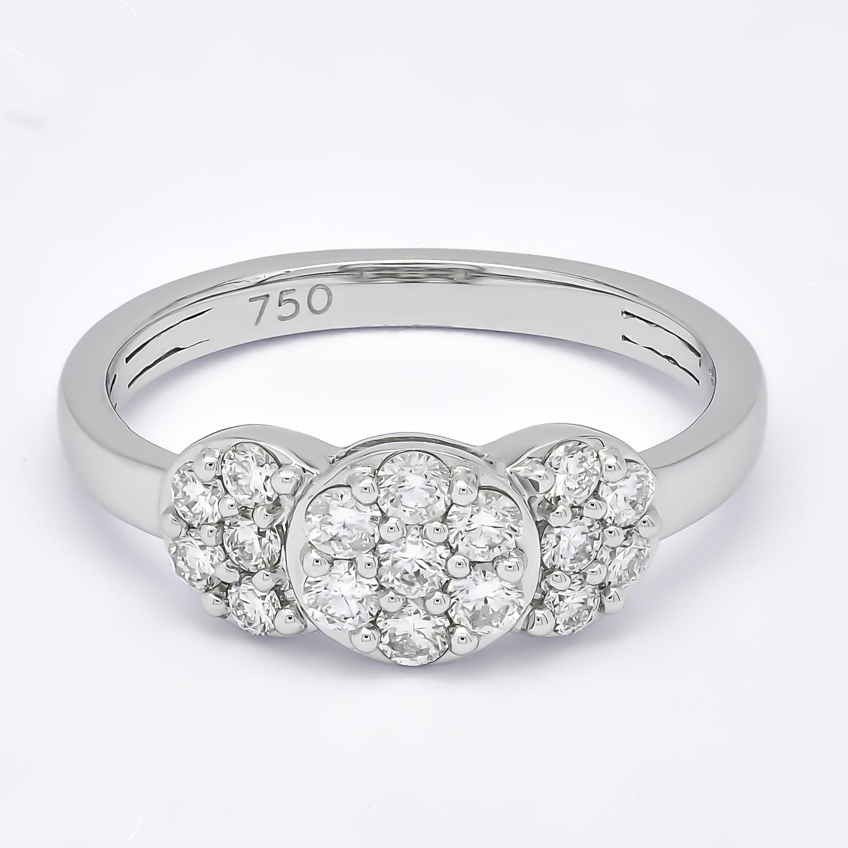 Art Deco 18Kt White Gold 3 Cluster Natural Diamonds Engagement Ring R32595 For Sale