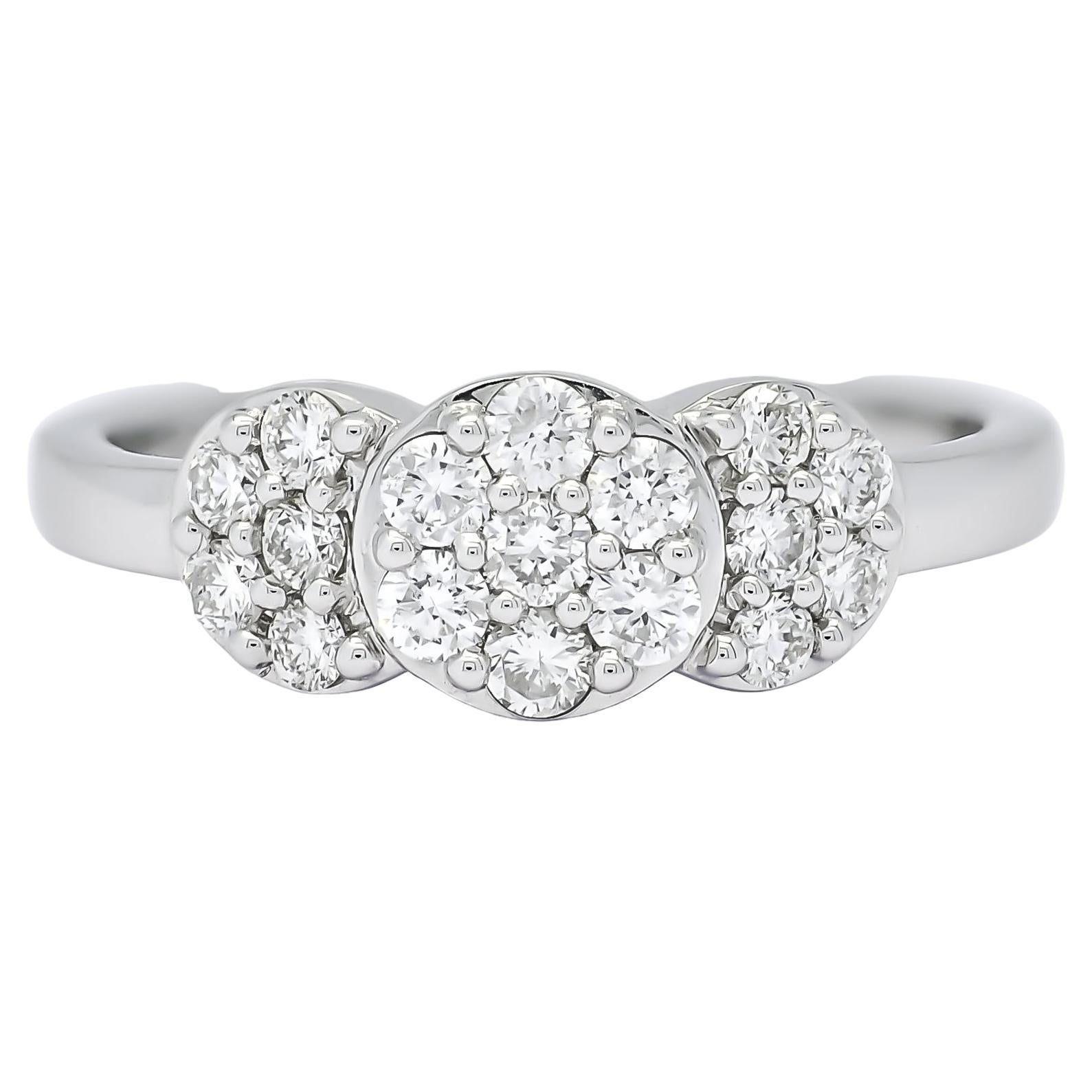 18Kt White Gold 3 Cluster Natural Diamonds Engagement Ring R32595
