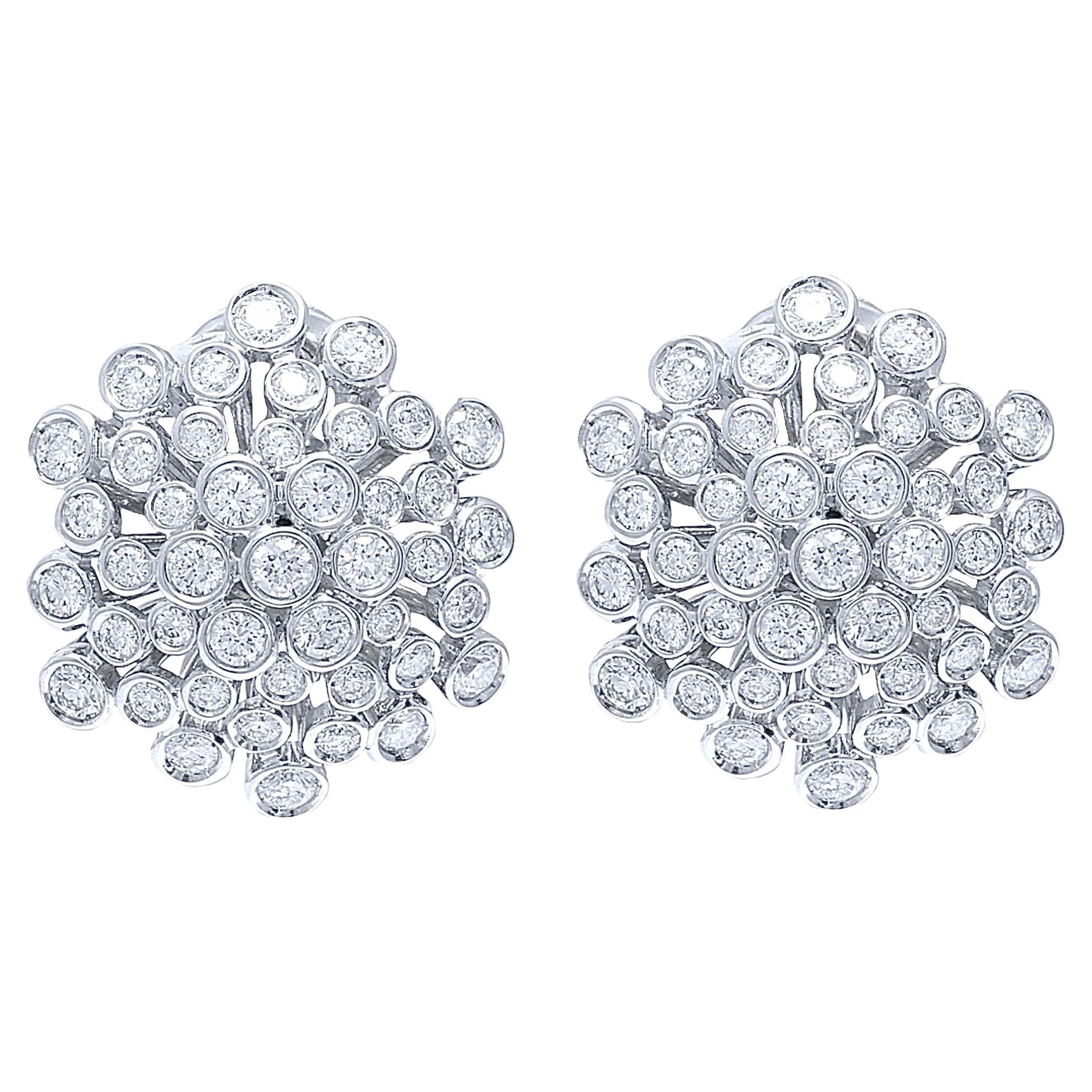 18 Karat Weißgold, 3,10 Karat Diamanten im Brillantschliff, Clip-On / Ohrstecker