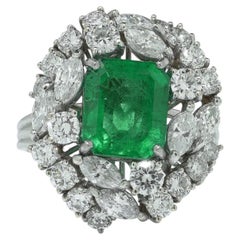18KT White Gold 3.22ct Colombian Emerald Diamond Cluster Ring