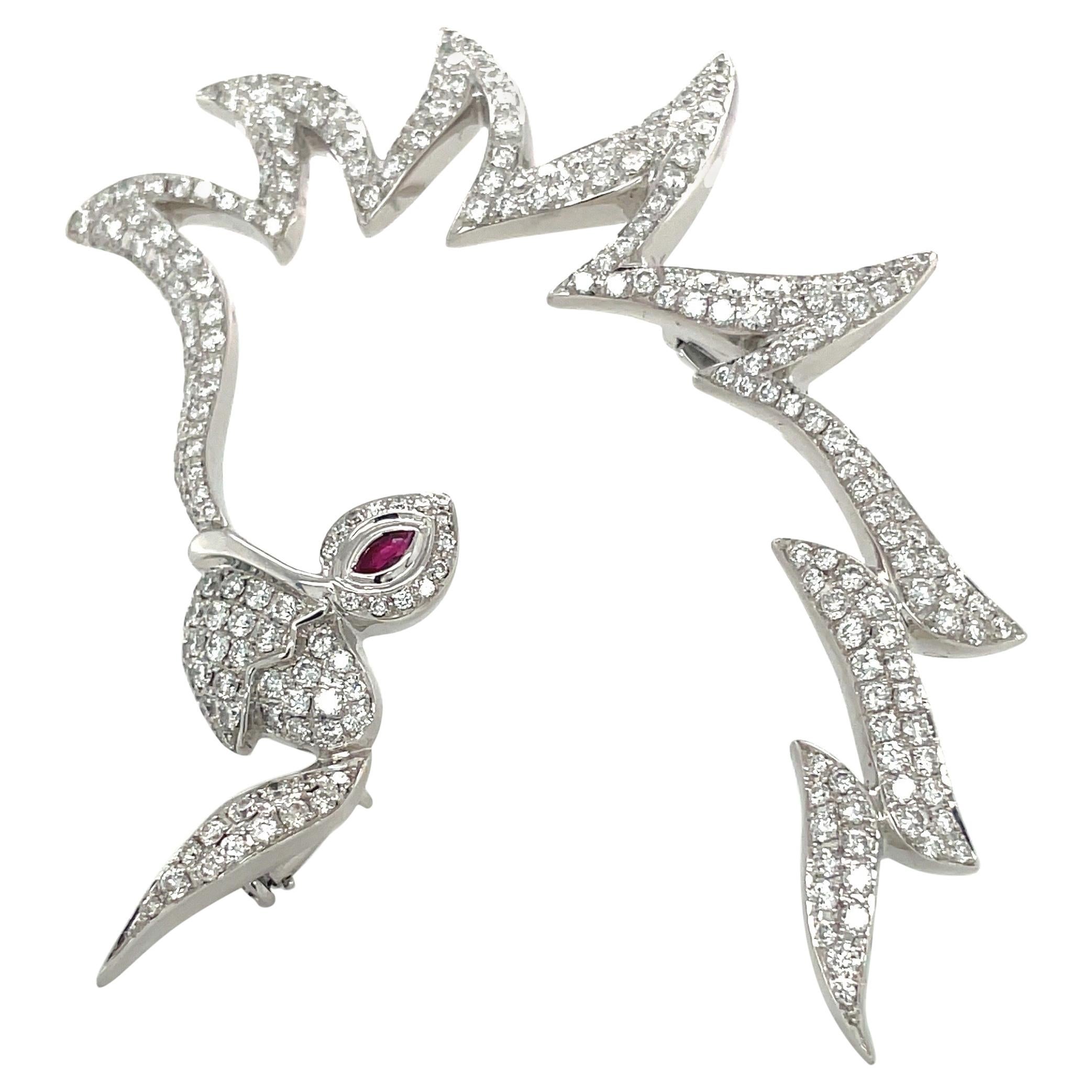 18kt White Gold 3.40ct. Diamond Cockatoo Head Brooch For Sale