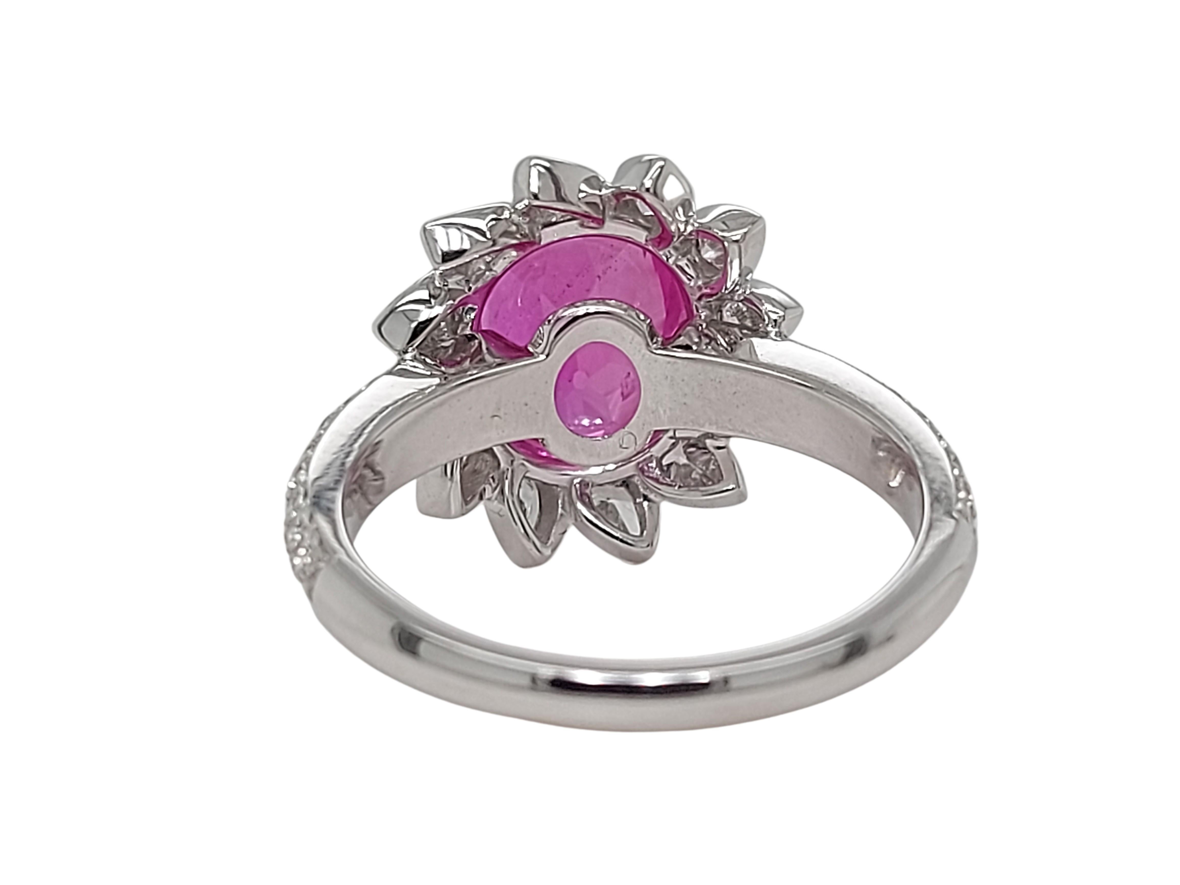 18kt White Gold 3.5 Ct Burma NH Pink Sapphire & Diamonds Ring, SSEF Certificate For Sale 2