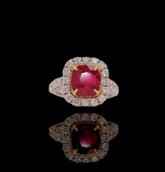 18kt White Gold 4 Ct No Heat Vivid Ruby Ring, 1.5 Ct Diamonds, CGL Certificate