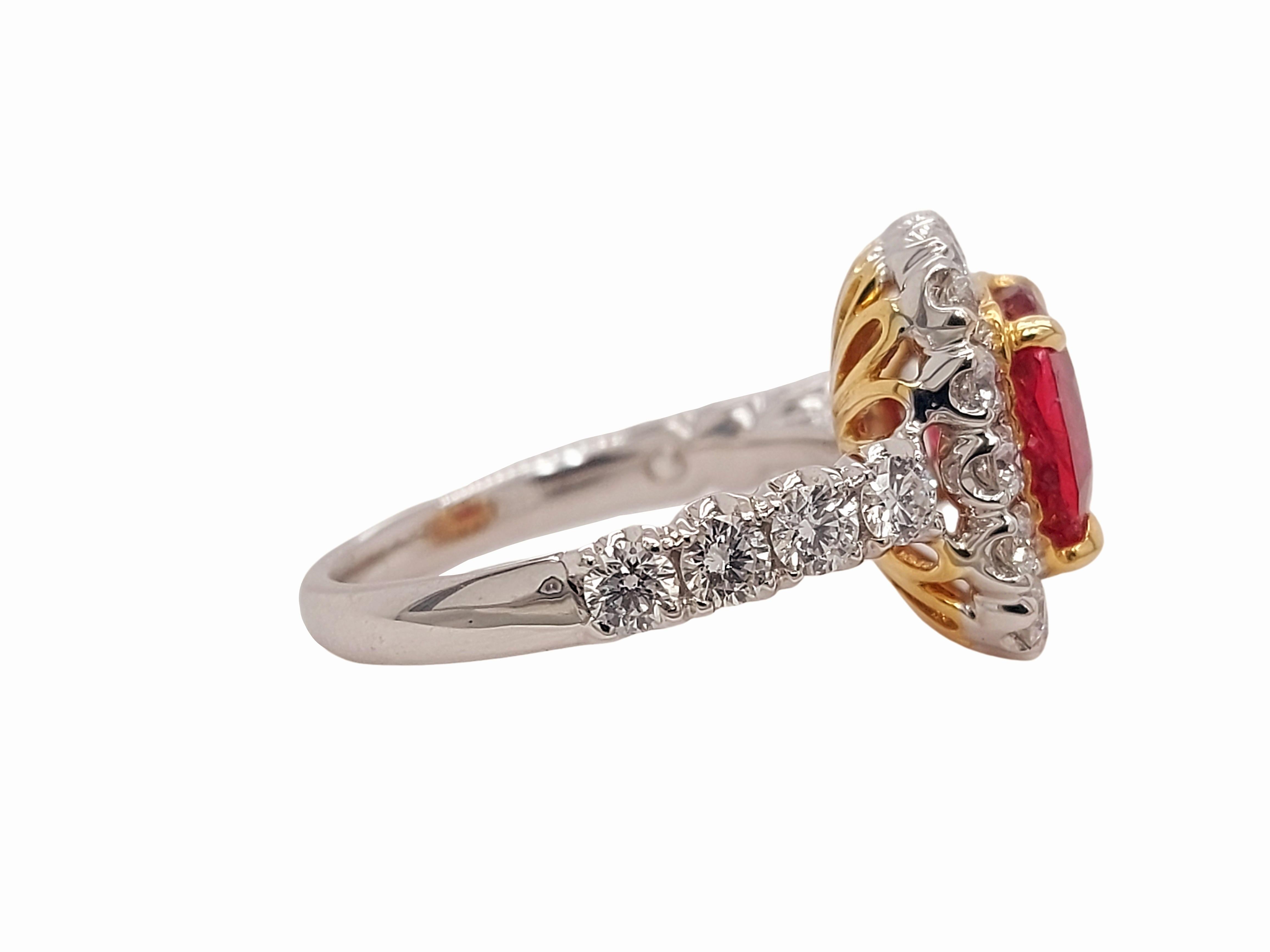 Artisan 18kt White Gold 4 Ct No Heat Vivid Ruby Ring, 1.5 Ct Diamonds, CGL Certificate For Sale