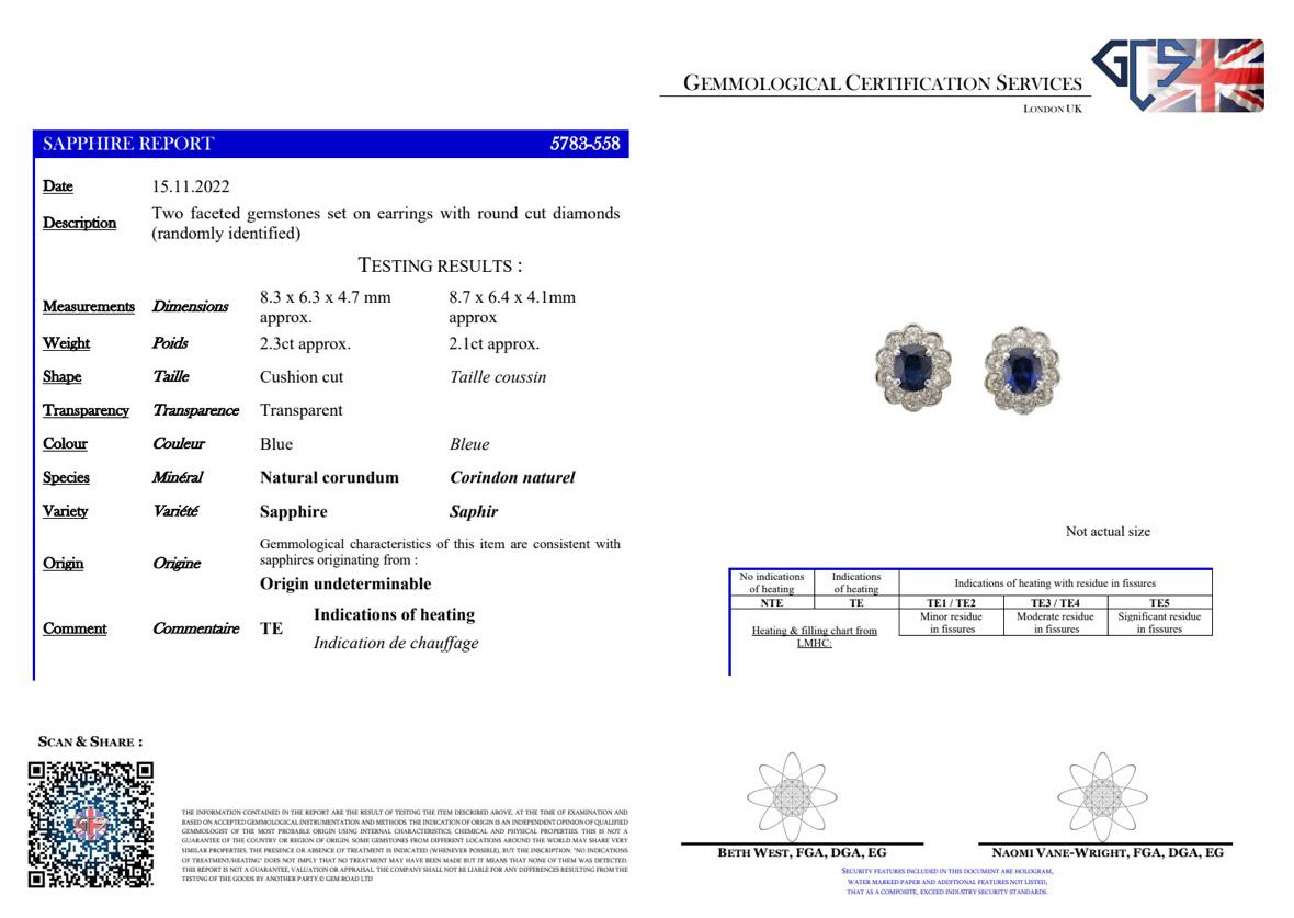 Brilliant Cut 18kt White Gold 4.4 ct. Sapphire and Diamond Cluster Earrings For Sale