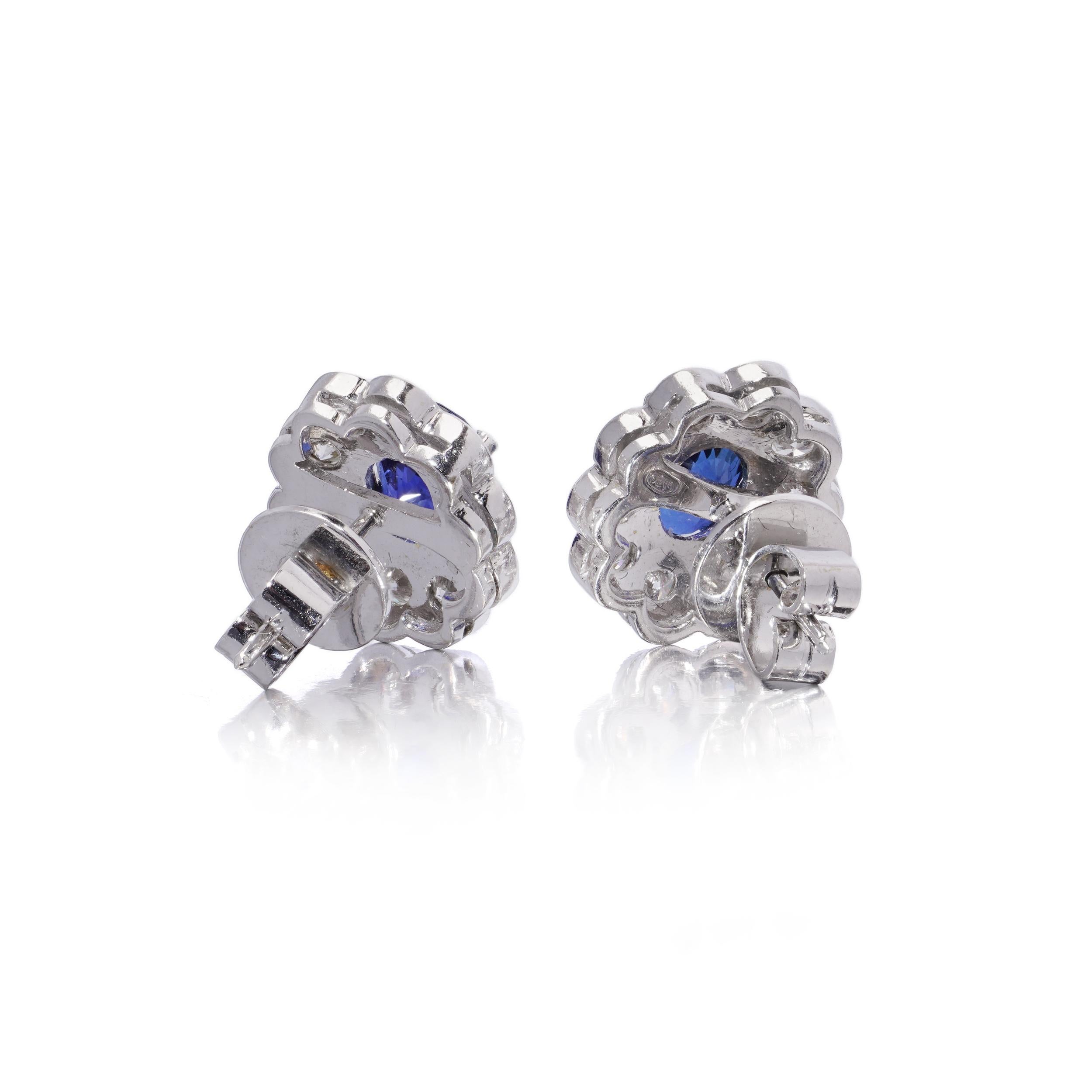 Women's or Men's 18kt White Gold 4.4 ct. Sapphire and Diamond Cluster Earrings For Sale