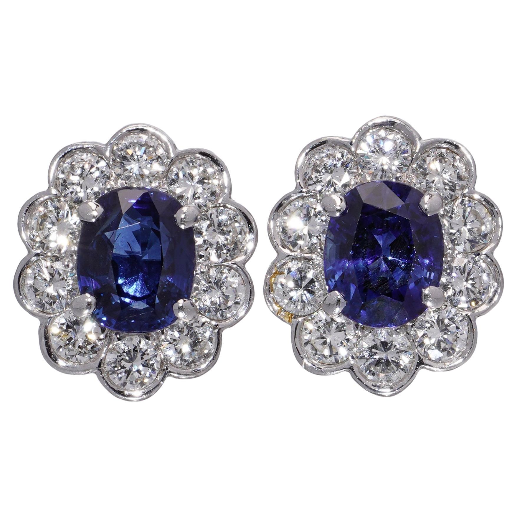 18kt White Gold 4.4 ct. Sapphire and Diamond Cluster Earrings