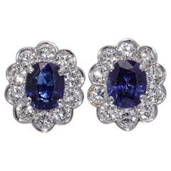 18kt White Gold 4.4 ct. Sapphire and Diamond Cluster Earrings