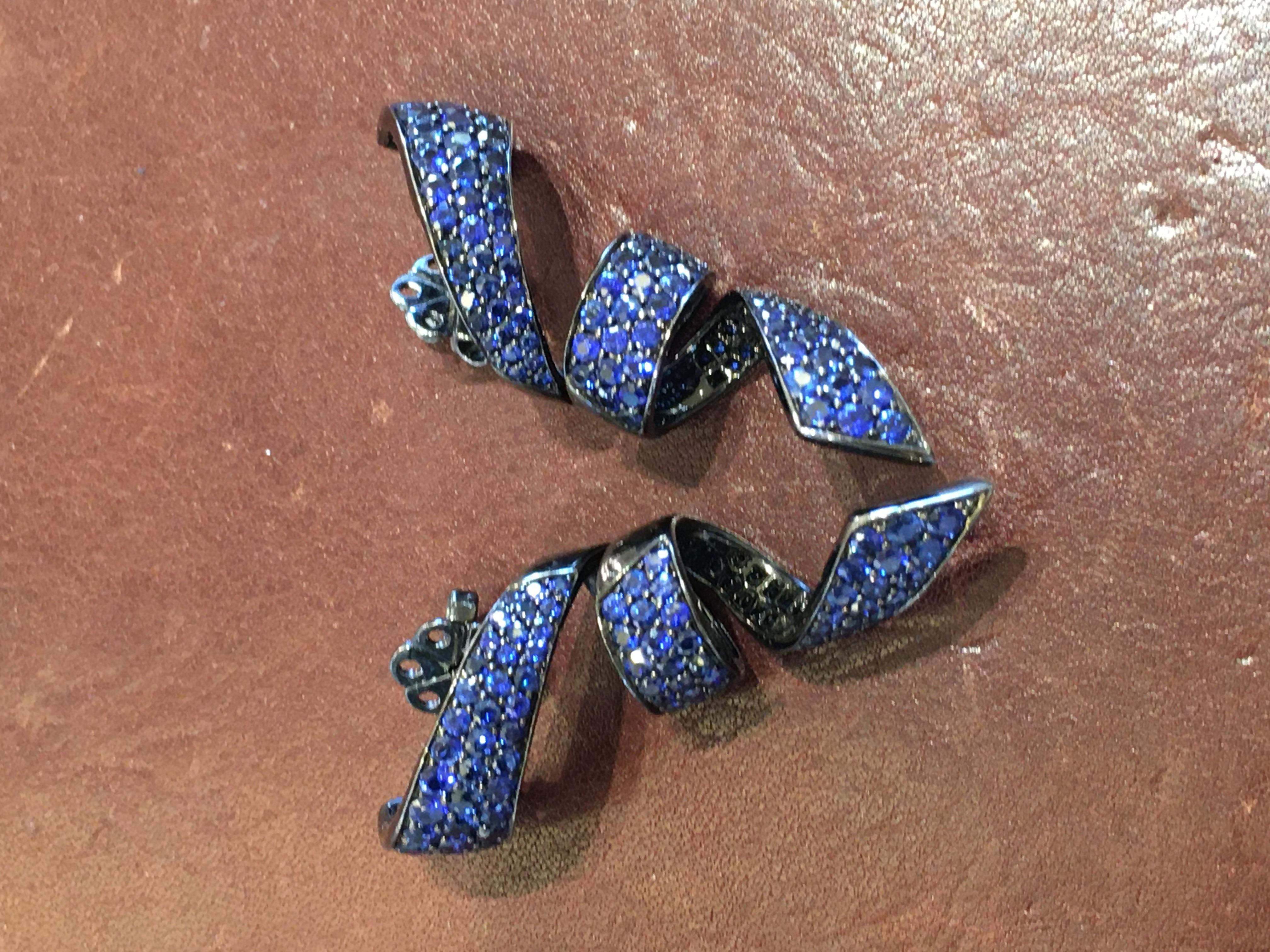 18kt white gold, 6.99ct Brilliant, 6.99ct Blue Sapphires Earring In New Condition In Firenze, FI