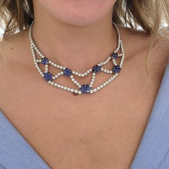 18 Karat White Gold, 8.78 Carat Diamond & 16.56 Carat Blue Sapphire Bib Necklace