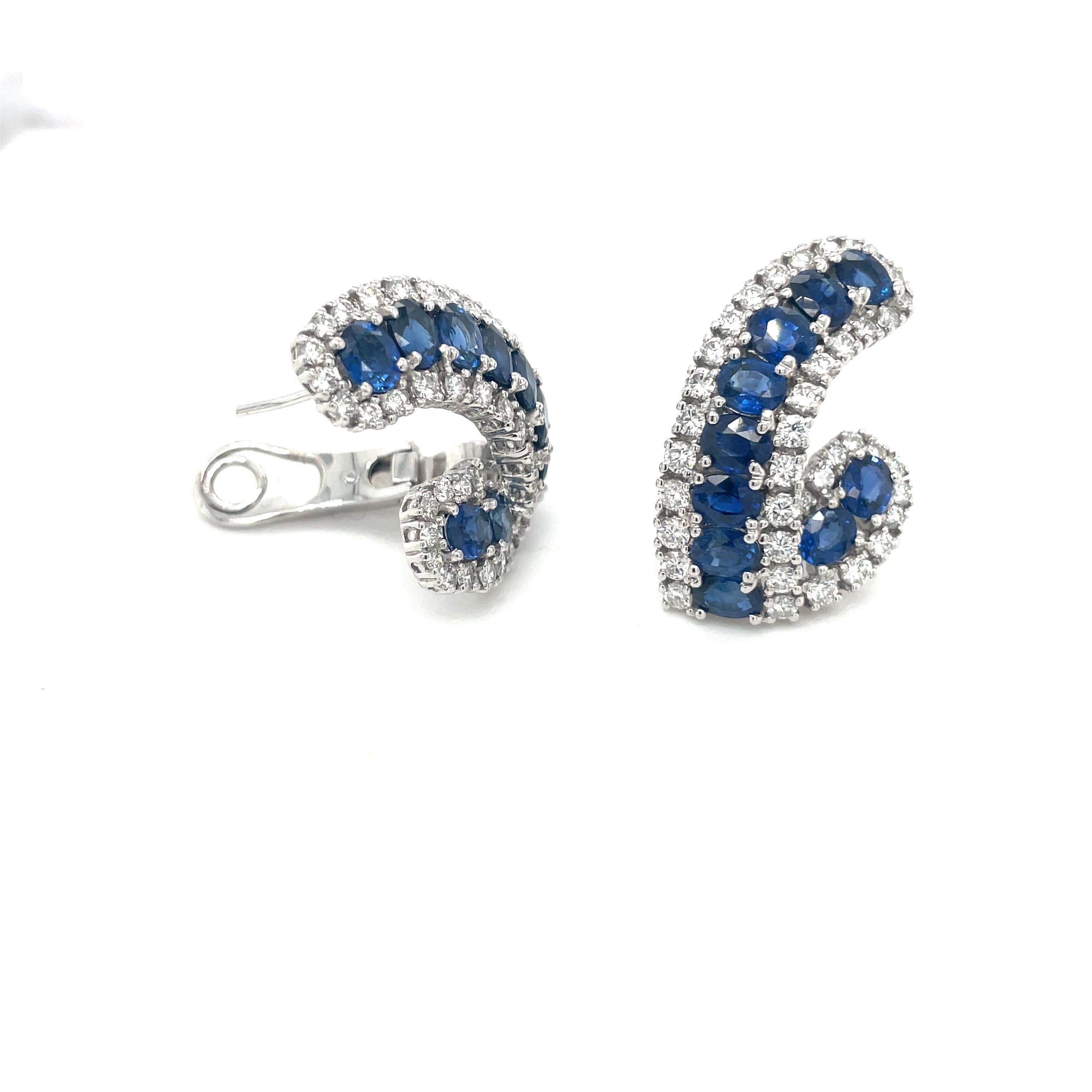 Contemporary 18KT White Gold 9.38Ct Blue Sapphire 2.97Ct. Diamond Earrings For Sale