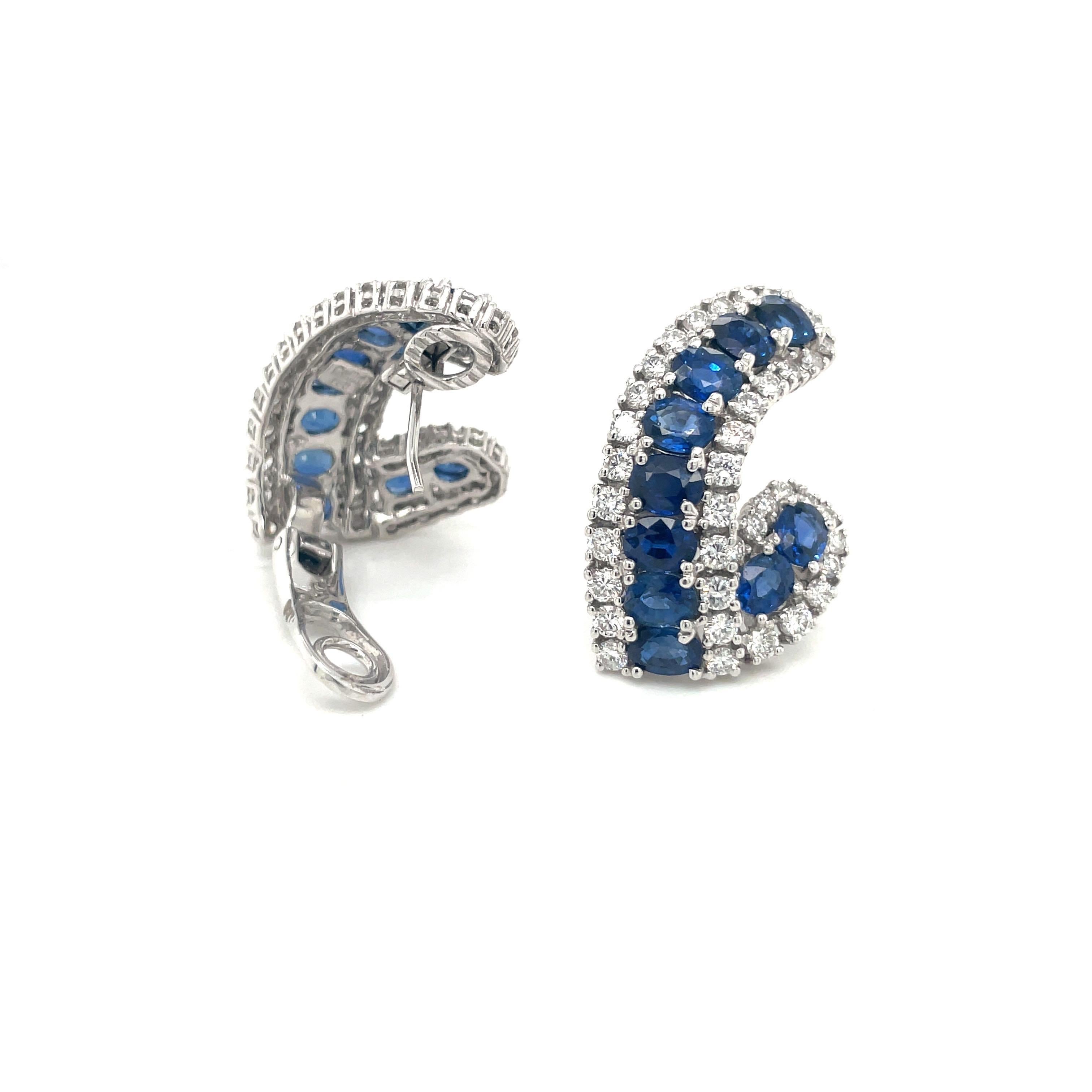 Oval Cut 18KT White Gold 9.38Ct Blue Sapphire 2.97Ct. Diamond Earrings For Sale