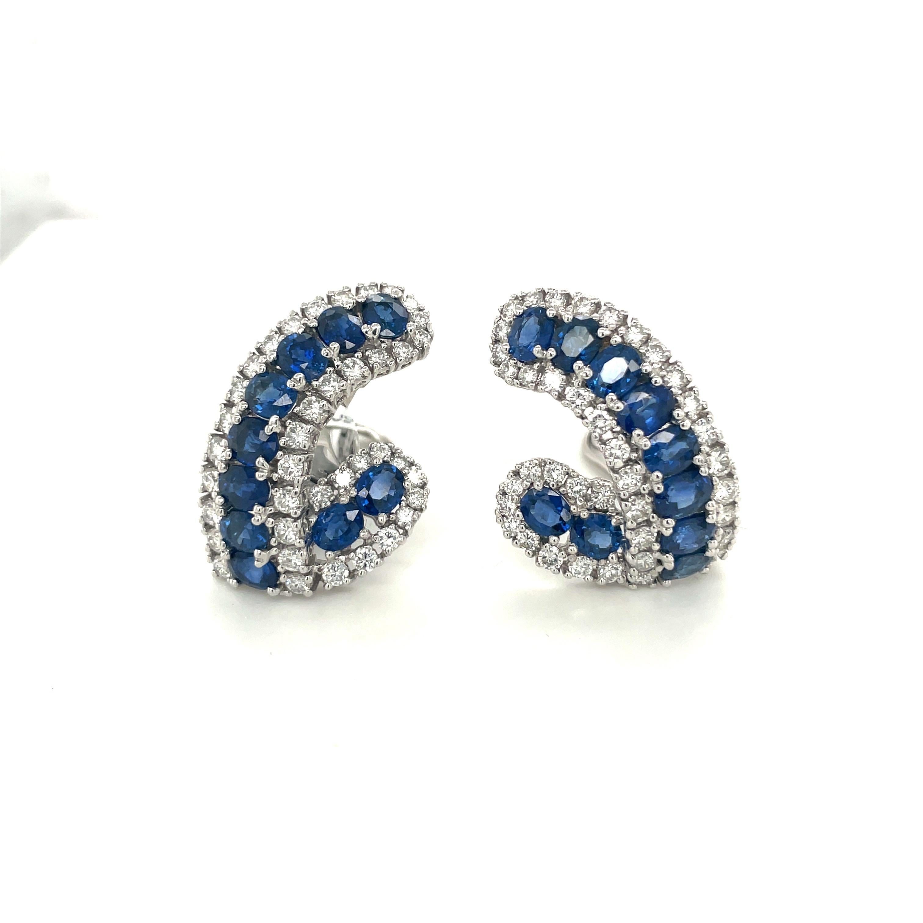 18KT White Gold 9.38Ct Blue Sapphire 2.97Ct. Diamond Earrings In New Condition For Sale In New York, NY