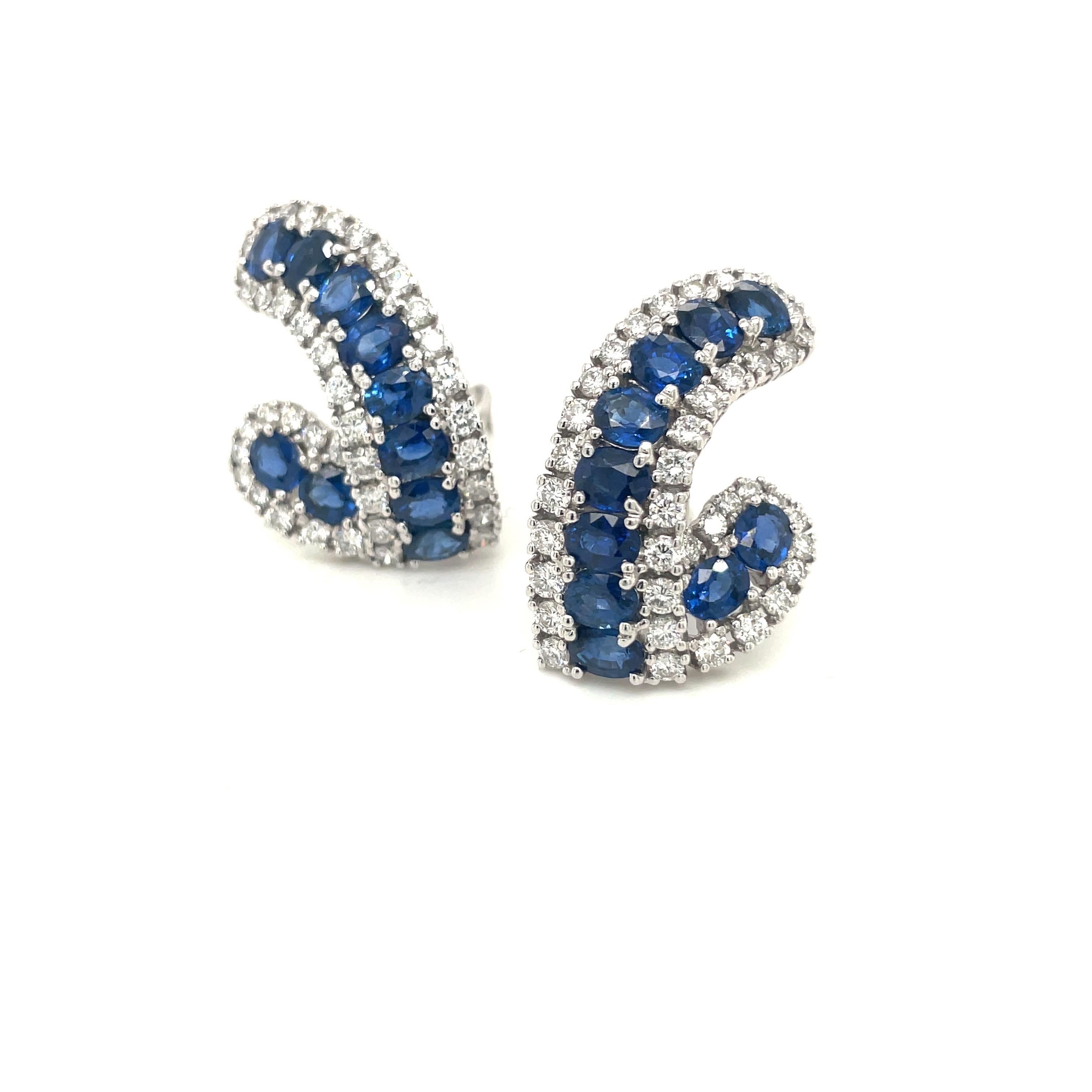 Women's or Men's 18KT White Gold 9.38Ct Blue Sapphire 2.97Ct. Diamond Earrings For Sale