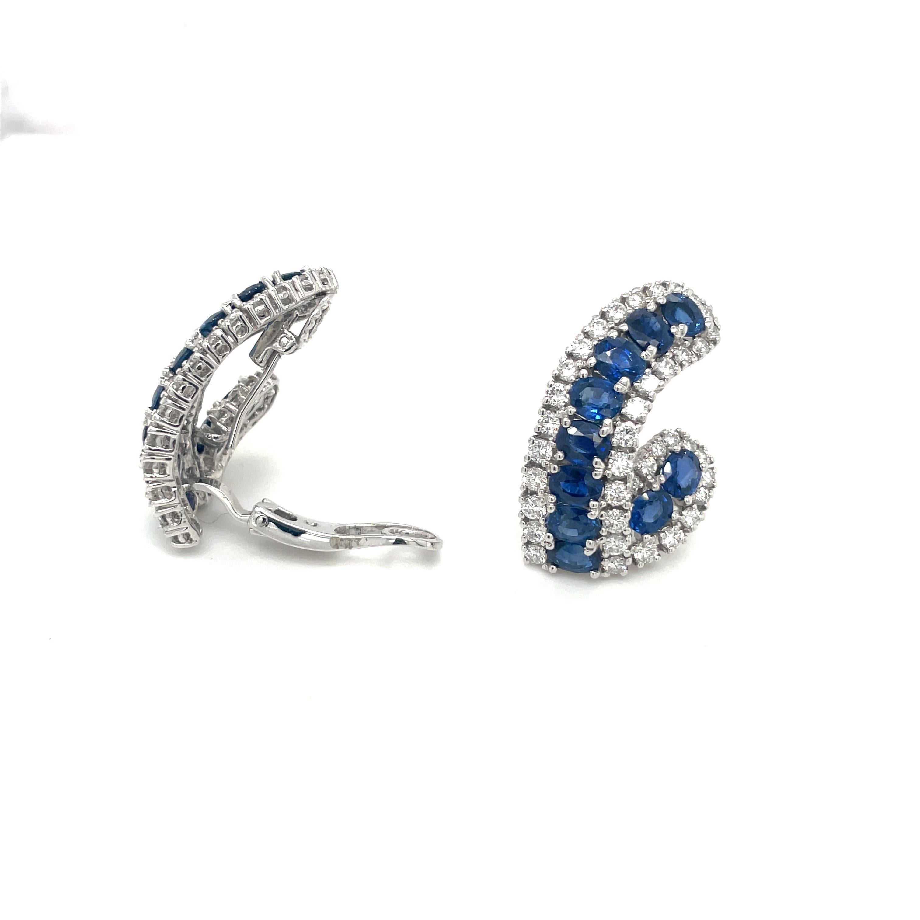18KT White Gold 9.38Ct Blue Sapphire 2.97Ct. Diamond Earrings For Sale 1