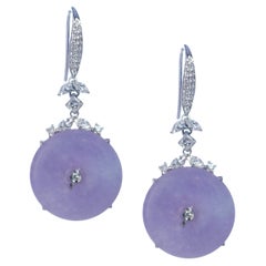 18kt White Gold a - Graded Lavender Jade Earrings with Diamonds